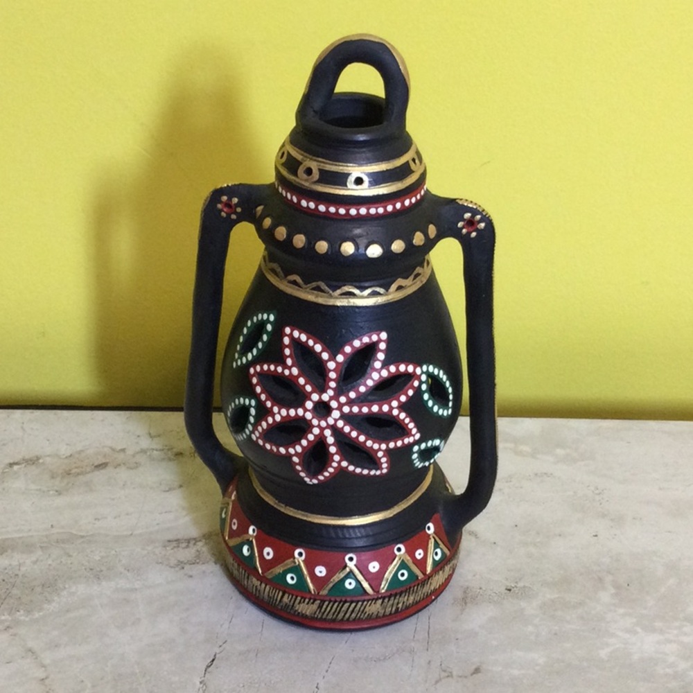 India hand painted poinsettia candle display lantern